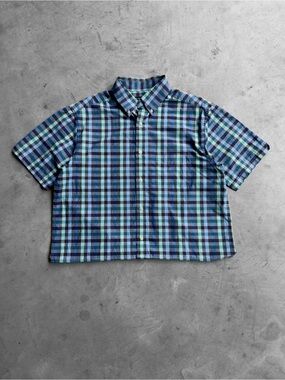 Vintage Cropped Boxy Plaid Button Up Shirt - S
